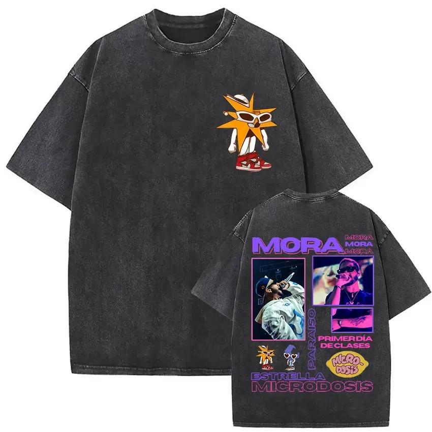 Rapper Mora Lo Mismo De La Otra Vez Tour 2026 Vintage Washed T Shirts Men Women Summer Cotton Short Sleeve T-shirt New Tops