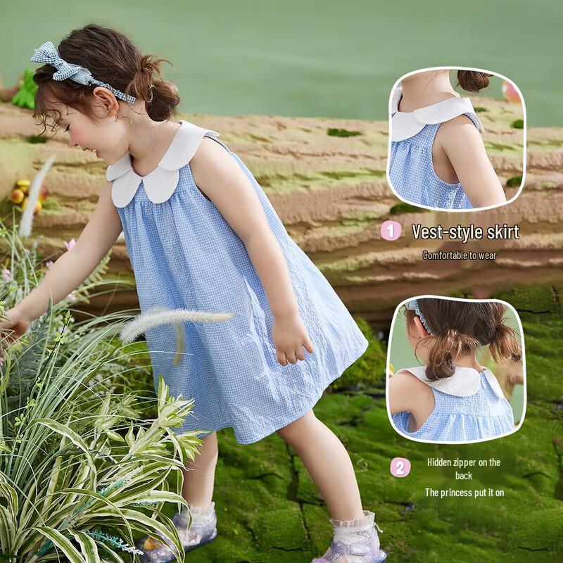 

ASK JUNIOR Girls Petal Collar Plaid Sleeveless Dress L