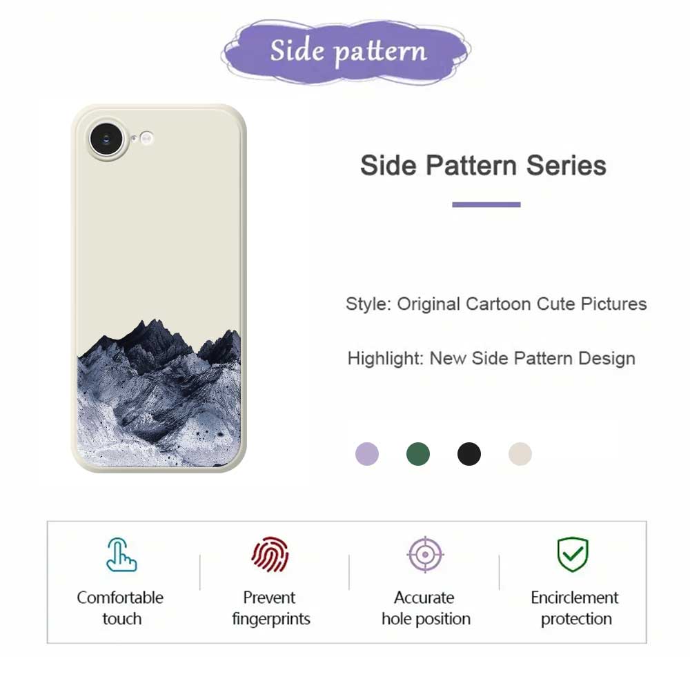 For iPhone 16e Case Black Mountain Pattern Printing Straight Edge TPU Phone Back Cover