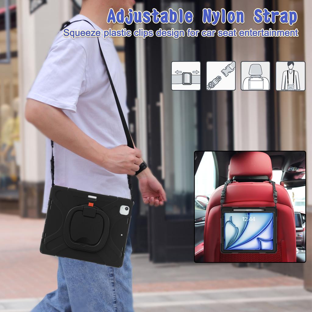 For iPad Air 13 (2025)/(2024)/Pro 12.9 (2022)/(2021)/(2020)/(2018) Case Tablet Cover with Shoulder Strap