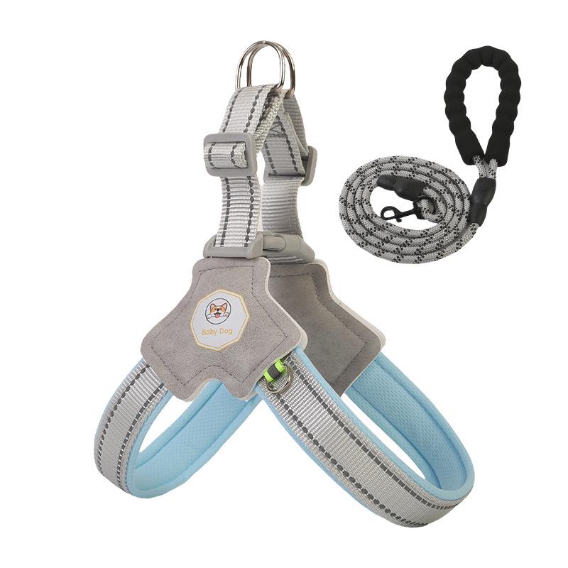 Reflective Y-Shaped Dog Harness and Leash for Small, Medium, Large Dogs, French Bulldogs, and Corgis.