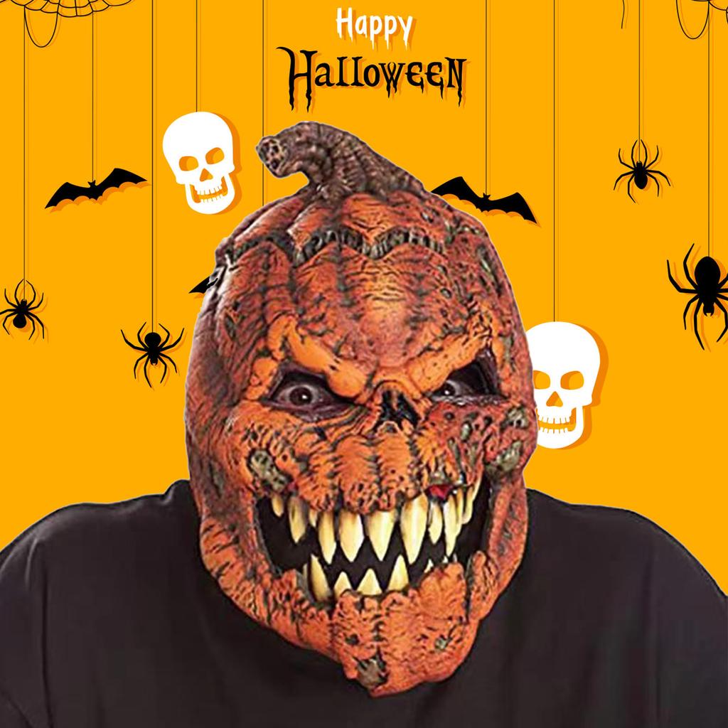 Pumpkin Head Mask for Halloween Latex Material Scary Mouth Design Cosplay Prop for Adults
