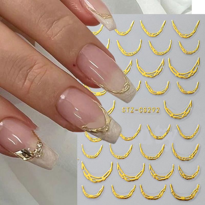 Metallic Silver Chrome Line Nail Stickers Adhesive Stripe Vine Flame Swirl French Foil Tape DIY Manicure Salon Nail Art Decor