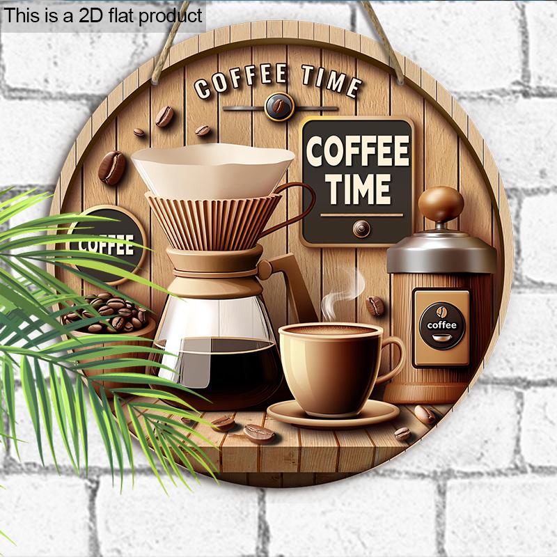 2D Flat, 1pc Coffee Time Wooden Sign, Rustic Round Wall Hanging Decor for Coffee Shops and Restaurants, Door Sign Decor, Home Decoration, Holiday