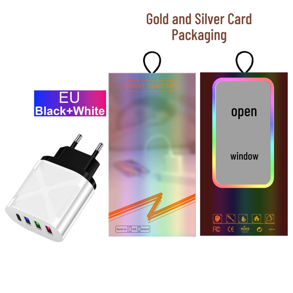 Multi-port EU/US/UK Standard 3USB + Type-C Travel & Home Charger, 5V/2.4A