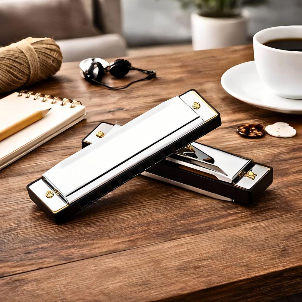 1pc Metal 10 Holes Chromatic Harmonica Black/Golden/Silvery Standard Vocal Range Portable Beginner's Introductory Instrument YMY