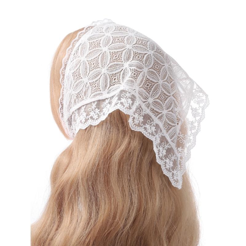 Hot Girls White Lace Bandana Summer Sunproof Turban Tie Back Camping Headwrap Lovely Girls Traveling Hair Kerchief