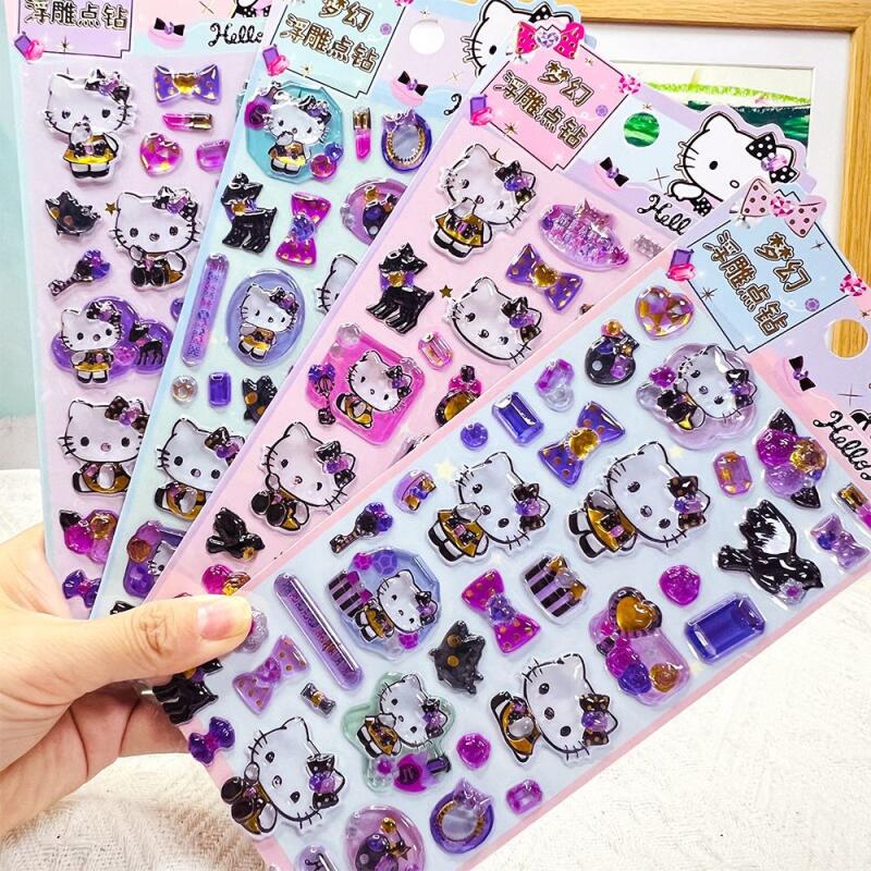 Kawaii Sanrio HelloKitty 3D Embossed Decals DIY Mobile Phone Case Decoration Decals Student Stationery Hand Account Decals