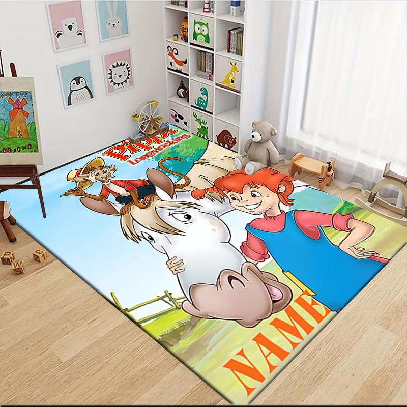 Custom Name Pippi Horse Adventure Carpet Rug Customizable Soft Washable Anti-Slip Home Living Room Sofa Mats Personalized Rug. 0909326