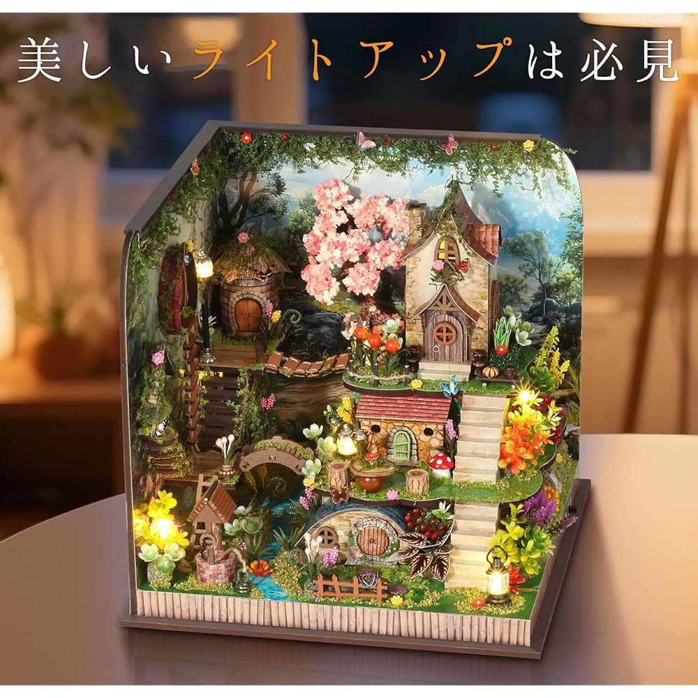Moin Moin Dollhouse Miniature DIY Kit Sakura Forest House 1/24 Scale with LED Light and Music Box Home Decor Model