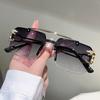 Men'S Handsome Fashion Leopard Head Trimmed Frameless Ocean Sheet Sunglasses Light Luxury Double Beam Driving Sunscreen Sunglasses