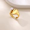 Dainty Heart Stainless Steel Rings Women Anti Fading Artificial Pearl Ring Aesthetic Golden Jewelry Vacation Accessories Gift