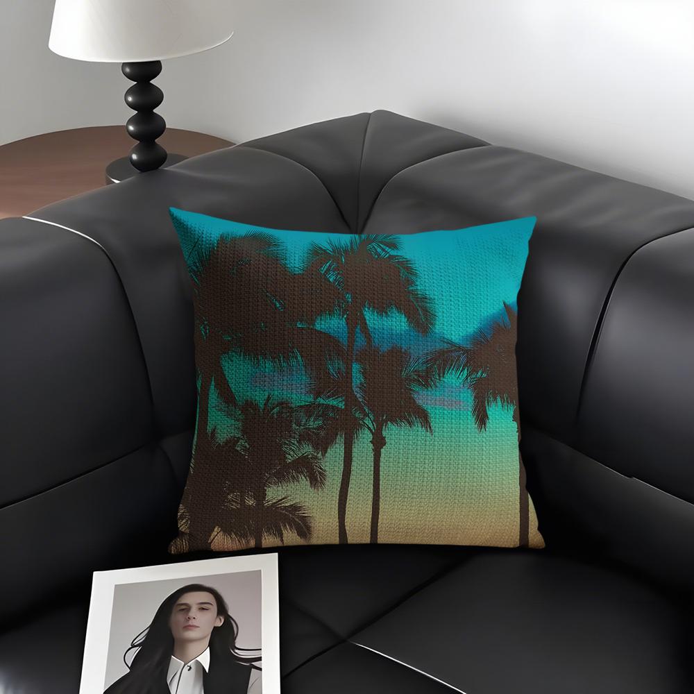 Tropical Scenery Ins Cushion Cover Natural Linen Organic Fabric Double-Sided Printing Sofa Home Decor Gift Pillow Case