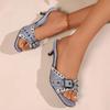 Vintage Studded Belt Buckle Open Toe Slim Heel Sandals and Slippers for Women Outside Sexy Casual Low Heel Half Slippers