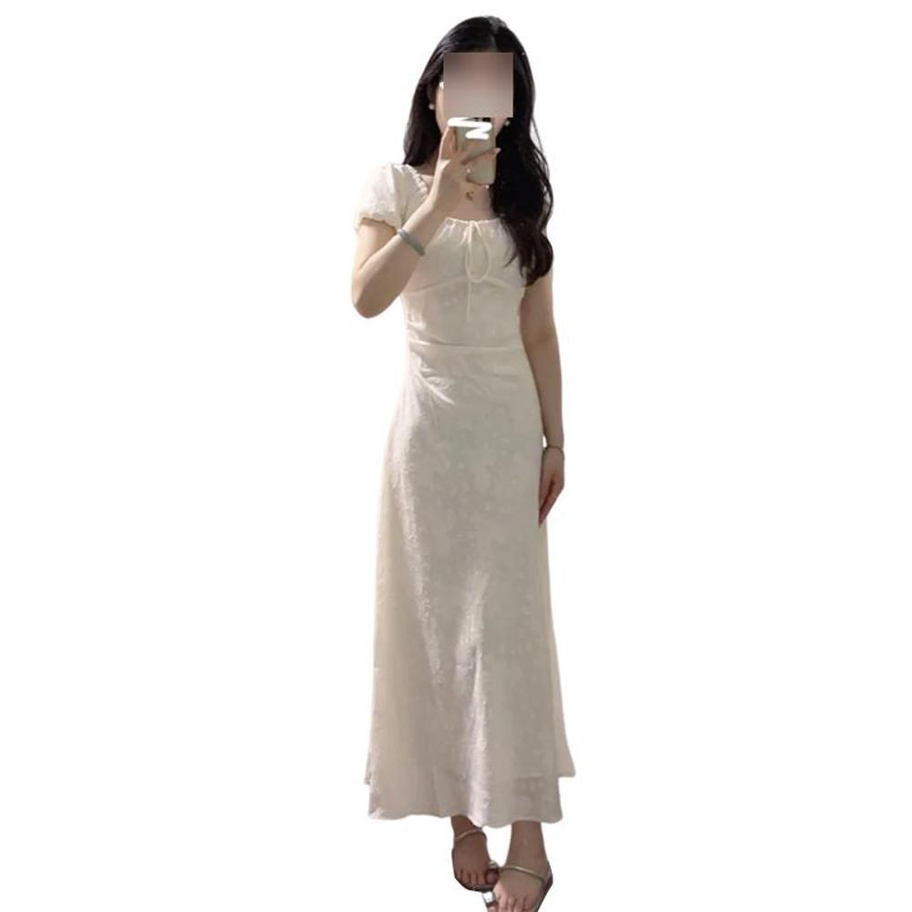 French white floral dress women's summer casual new popular small man unique beautiful temperament long dress