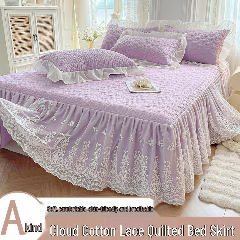 Elegant Princess Lace Bed Skirt Quilt - Thickened INS Style, Fairy Design with Double Lace Edging