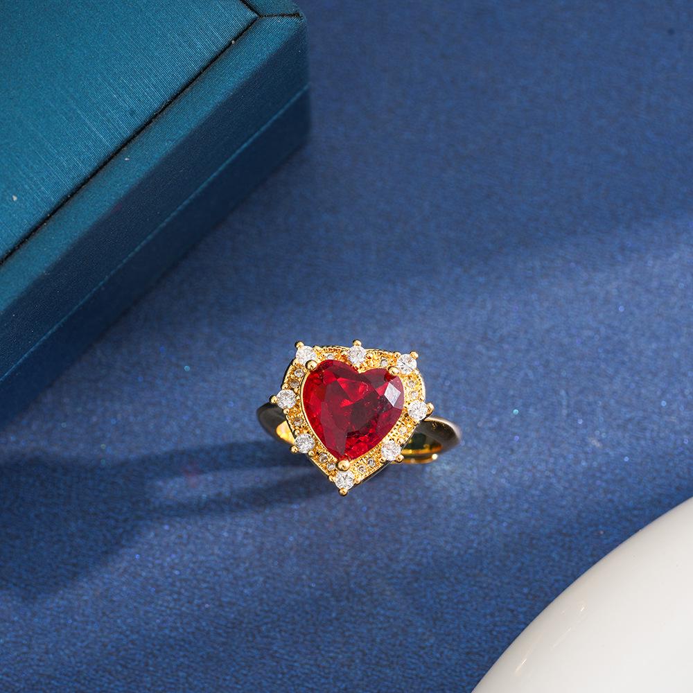 Titanium Steel Heart Necklace  Red Zircon Earrings Ring Set