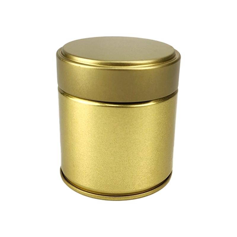 Fitted-Lid Tea Powder Storage Tin, Cylindrical Tinplate Canister for Organizing Tea Leaves, Spices, and Sugar Packets