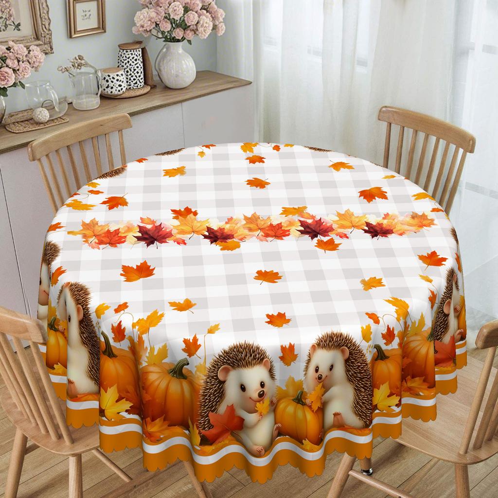Autumn Theme Cartoon Tablecloth, Hedgehog Maple Leaf Pumpkin Print, Waterproof And Oil-Proof Material Dining Table Coffee Table Decorative Cloth