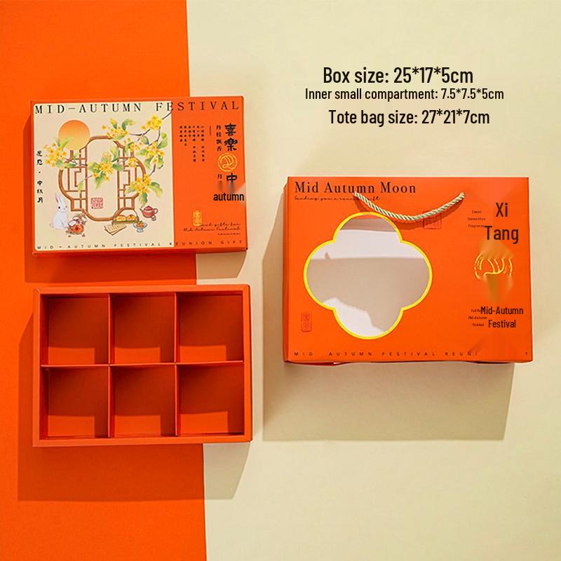 Mid-Autumn Mooncake & Pastry Gift Box with Egg Yolk Pastry, Peach Blossom Pastry, and Chinese Candy in a Nine-Grid Design.