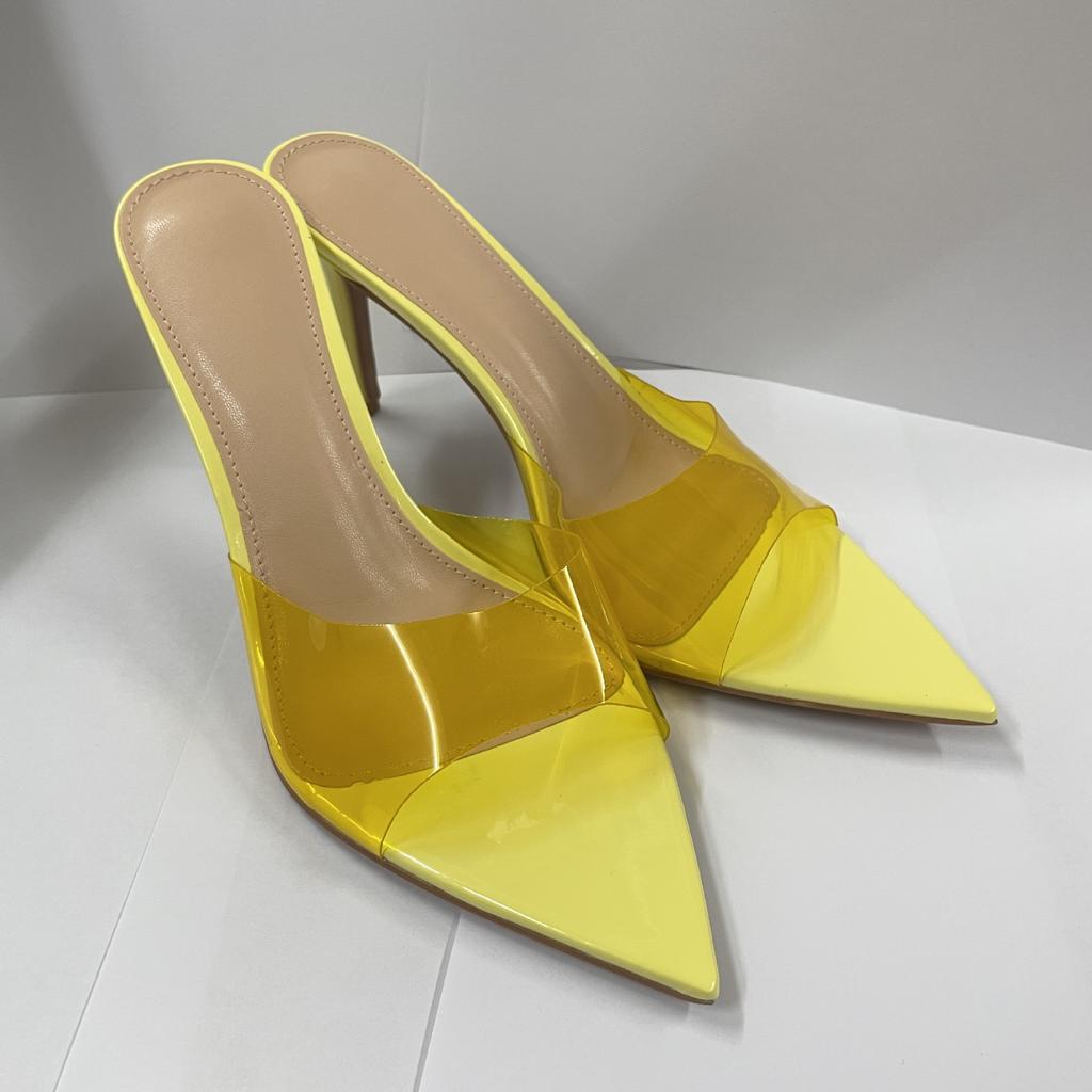 Huizhou's New European and American Women's Shoes Are Simple, Nude and Transparent One-word High Heels, Thin Heels and Pointed Tips Are Not Tired, and