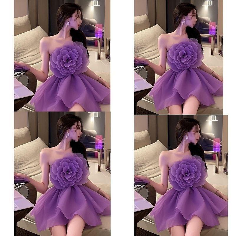 New Trendy French Petal Flower Design Three-dimensional Pretty Woman Tube Top Celebrity Birthday Skirt Dress