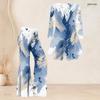 Women Plus Size Round Neck Three Quarter Sleeve Blue Printed Flared Top And Flared Pants Two Piece Set