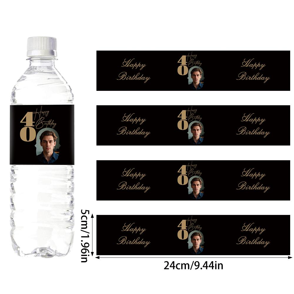 30pcs Custom 30 40 50 60 70th Birthday Party Bottle Sticker with Personalised Face Photo for Adult Birthday Party Decorations