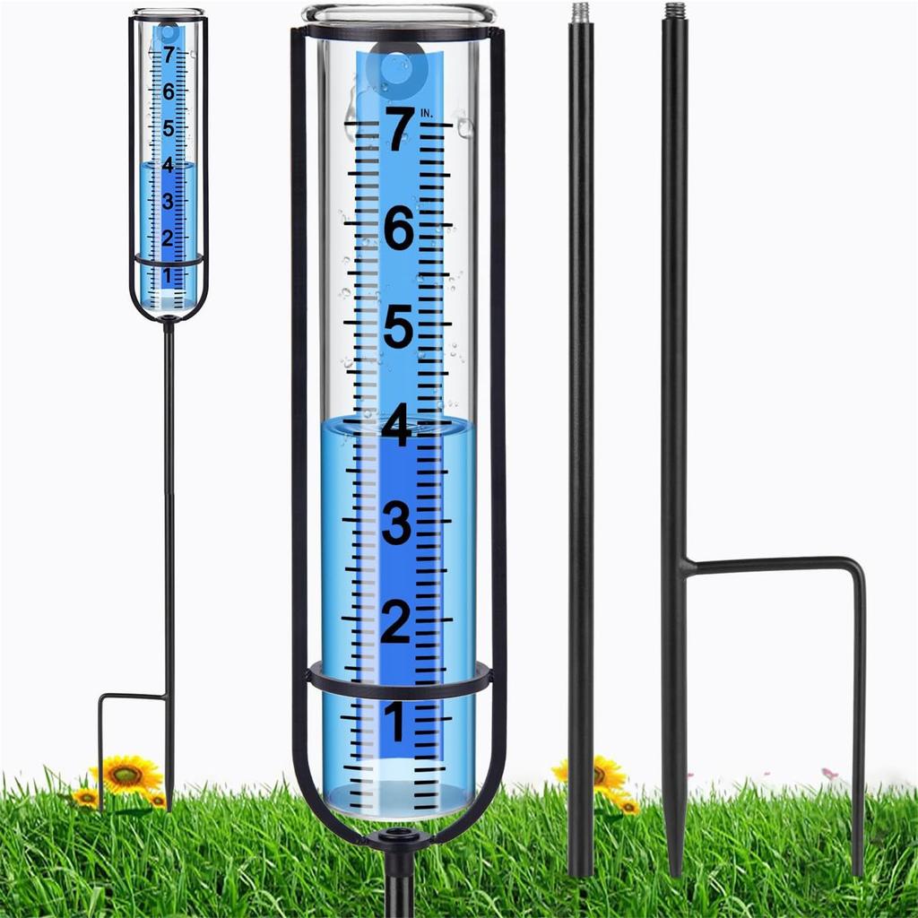 Rain Gauge 7" Capacity Easy To Read Outdoor Rain Gauges Best Rate Metal Rain Guage with Stake for Garden Yard Art Decor