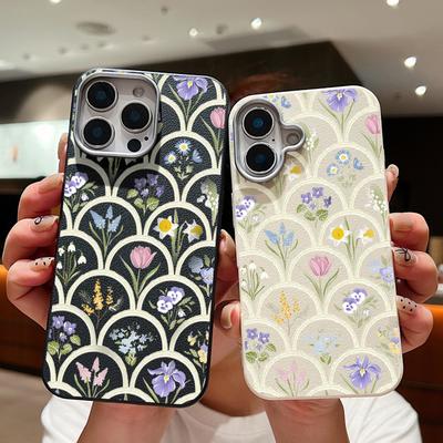 Floral Print Slim Shockproof Matte Phone Case For iPhone 16 Pro Max 15 14 Pro 13 12 11 TPU Leather Texture Soft Anti-Fall Bumper Cover