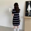Women's Spring-Summer Striped Cotton Polo Dress - Color Block, Short Sleeve, Knit T-shirt.