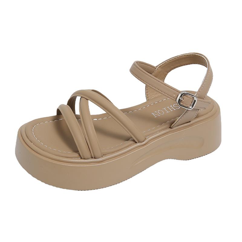 

Fashion Women s Sandals Platform Sole One-line Buckle Narrow Band Shoes Women Leisure Daily Round Toe Roman Concise Sandalias De Mujer 40 хаки