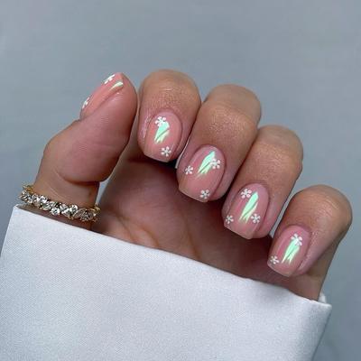 Short Fresh White Flower Small Flower Ins Wind Removable Wear Nail Nail Piece Press On Nails