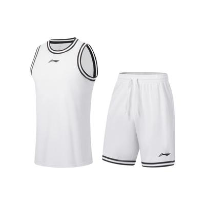 Li Ning Sports Basketball Series Logo Print Schweißabsorbierend Bequemes Split-Set Herren Activewear Standard-Weiß AATT001-4