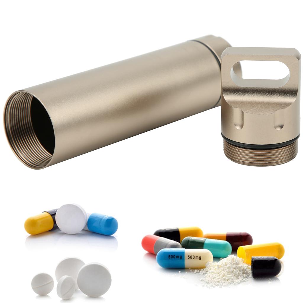 Aluminum Alloy Waterproof Drug Case Outdoor Survival Storage Container Dry Bottle LSand Color