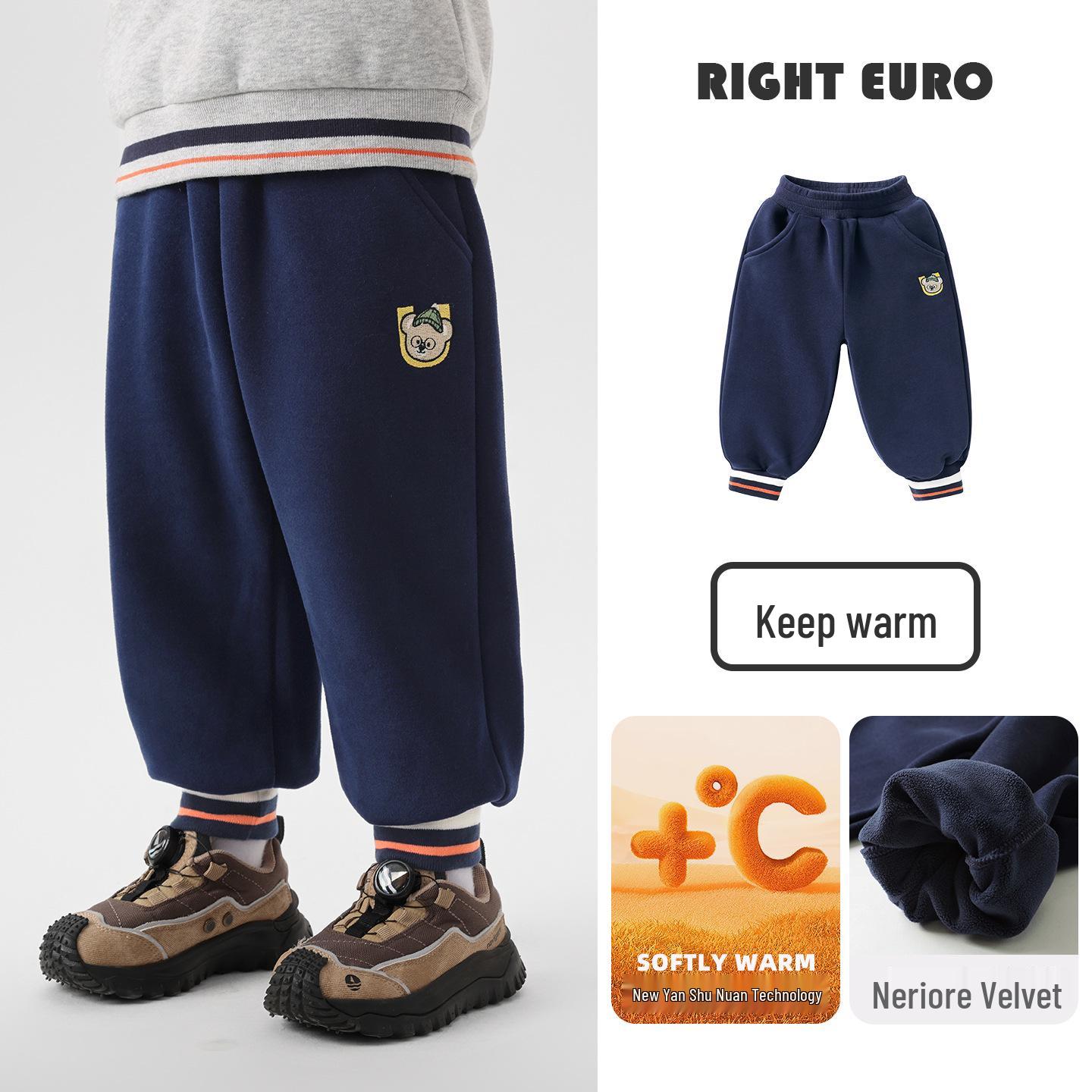 European Boy s Fleece-Lined Knit Sweatpants for Winter 2025 90 cm темно-синий
