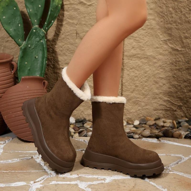 Thick-soled Lamb Wool Snow Boots Women's Winter New Piled Thickened Warm Heightening Short Boots Large Size Plush Cotton Boots