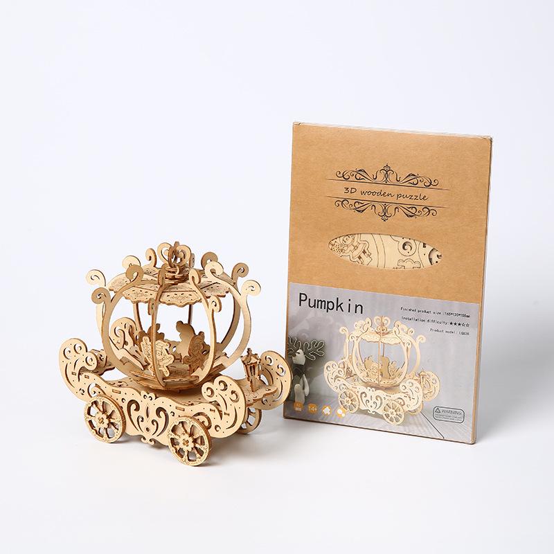 3D Wooden Pumpkin Carriage Puzzle: Handmade, High-End Children's Educational Toy and Ornament