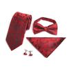 [LUNARI] Necktie, Bow Tie, Pocket Square, Cufflinks 4-Piece Set, Paisley Pattern, Men's Formal Wear, Gift, Red (Red)
