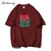 Shellsuning Beautiful Flowers Printed T-shirt for Women Summer Oversized Casual O-neck Simple All-match Girl Tees Basic Harajuku Couple Tops
