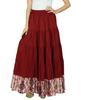 Bimba Długa rozkloszowana spódnica bawełniana damska w kolorze bordowym, długie spodnie z elastycznym pasem