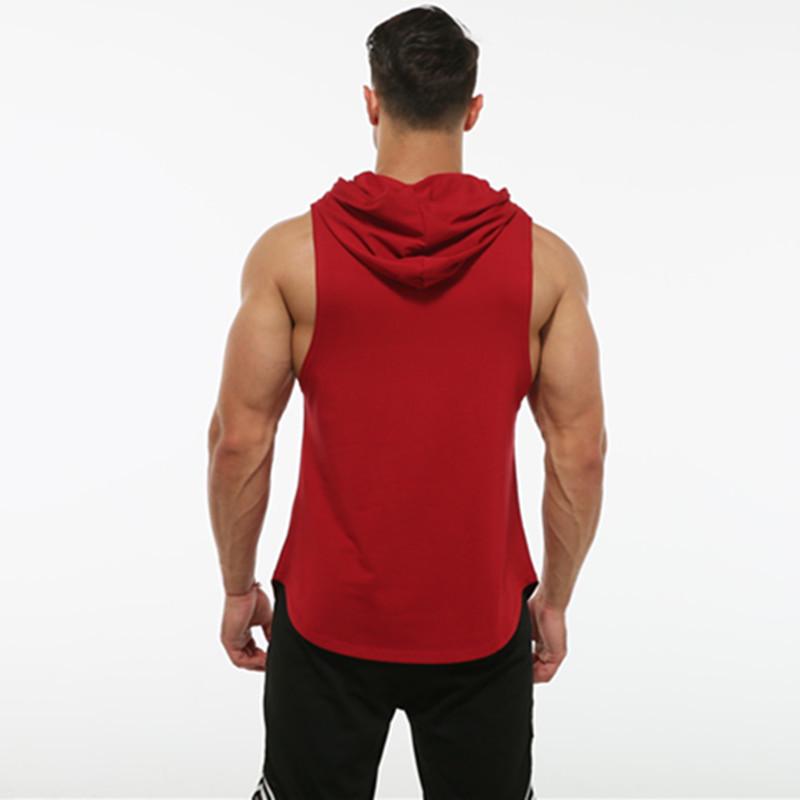 Men's Sleeveless Hooded Fitness Sweatshirt with Elastic Round Hem