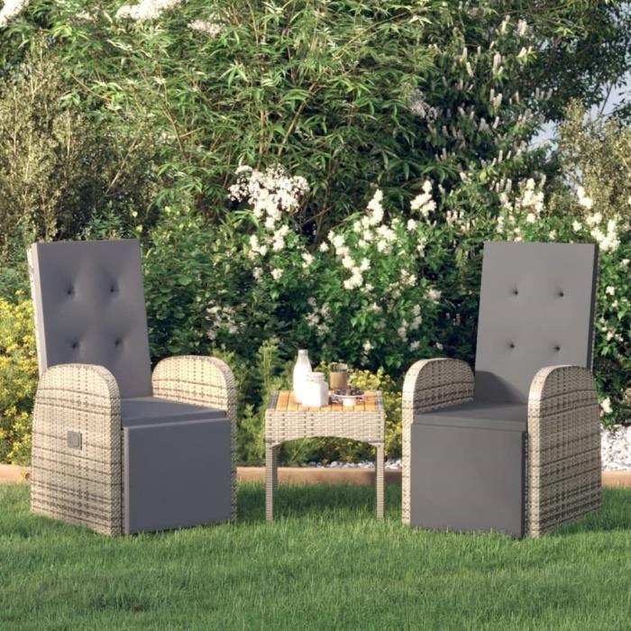 VidaXL Chaises de jardin inclinables coussins 2pcs Gris Résine tressée 319541