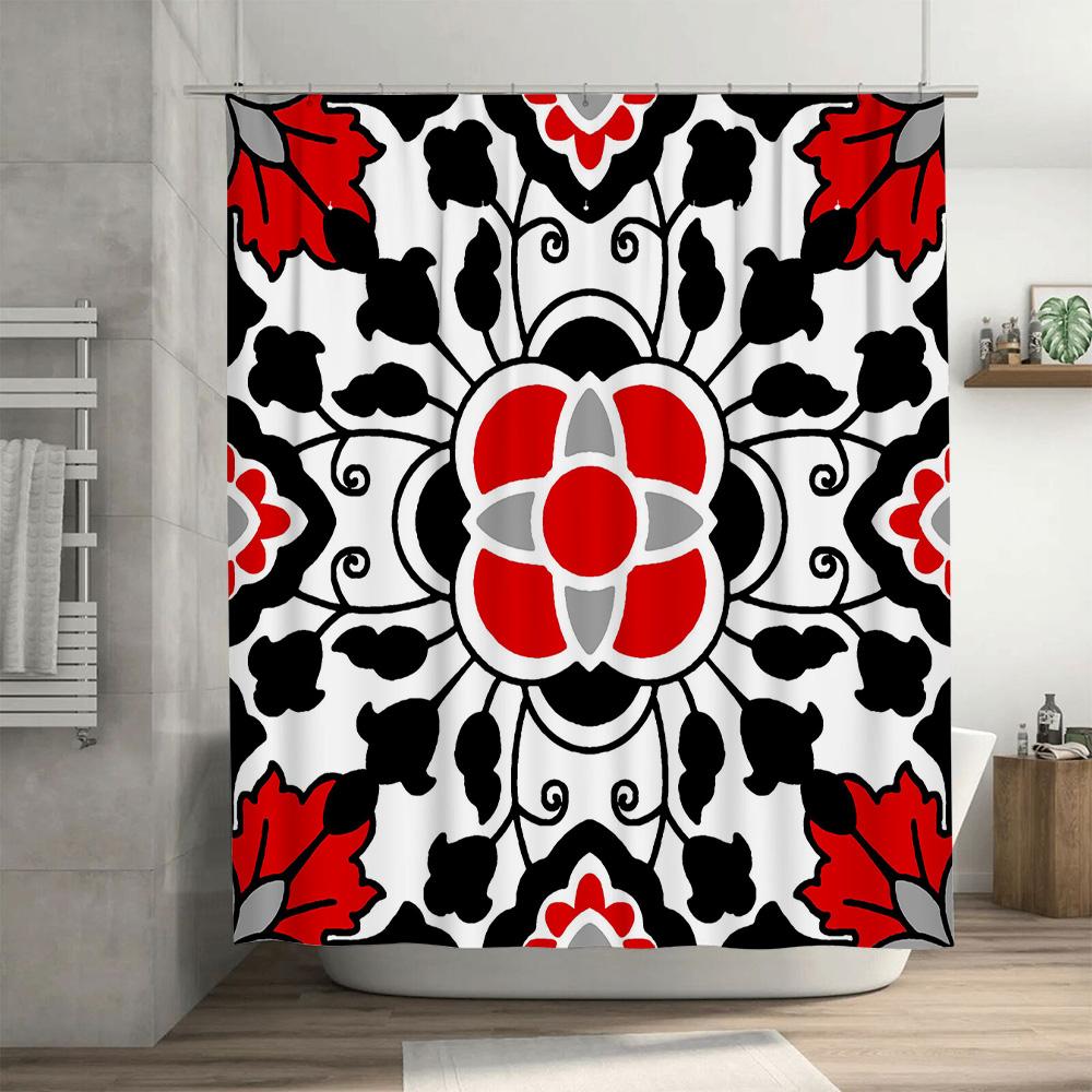Red White Black Bath Shower Curtain Waterproof Polyester Fabric Print Home Decoration Customizable Size Available Decorative Flo