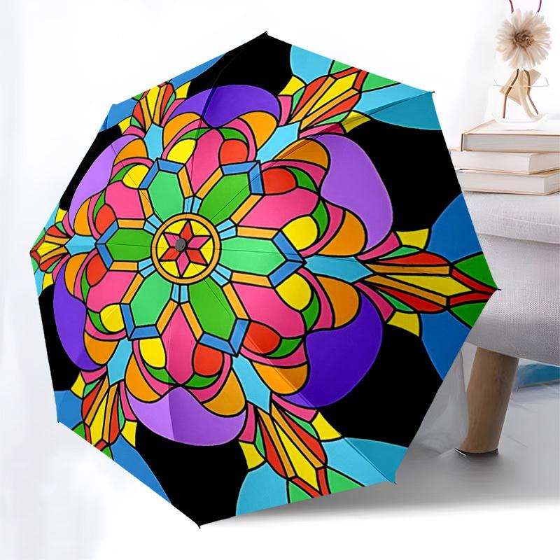 

1pc Colorful Mandala Pattern Automatic Folding Umbrella - Portable 3-Fold Design with 8-Bone Iron Frame - Outdoor for Fans, Travelers, Daily Use - Per