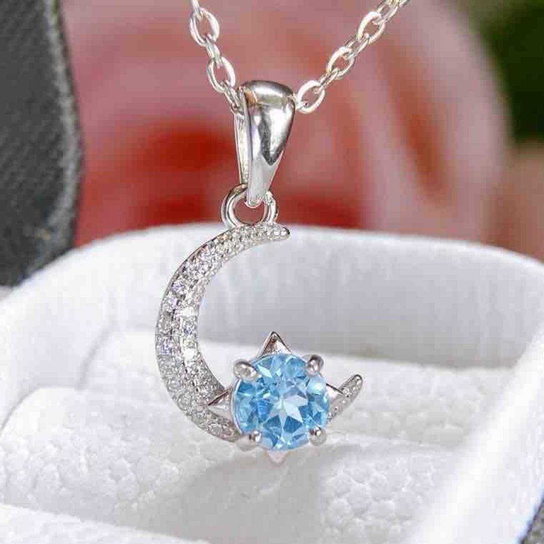Elegant Sterling Silver S925 Necklace with Natural Blue Topaz Pendant 925 Silver