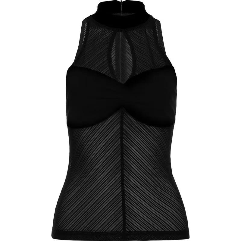 European and American style summer new women s clothing fashionable and sexy round neck sleeveless mesh vest women One size fits all чёрный