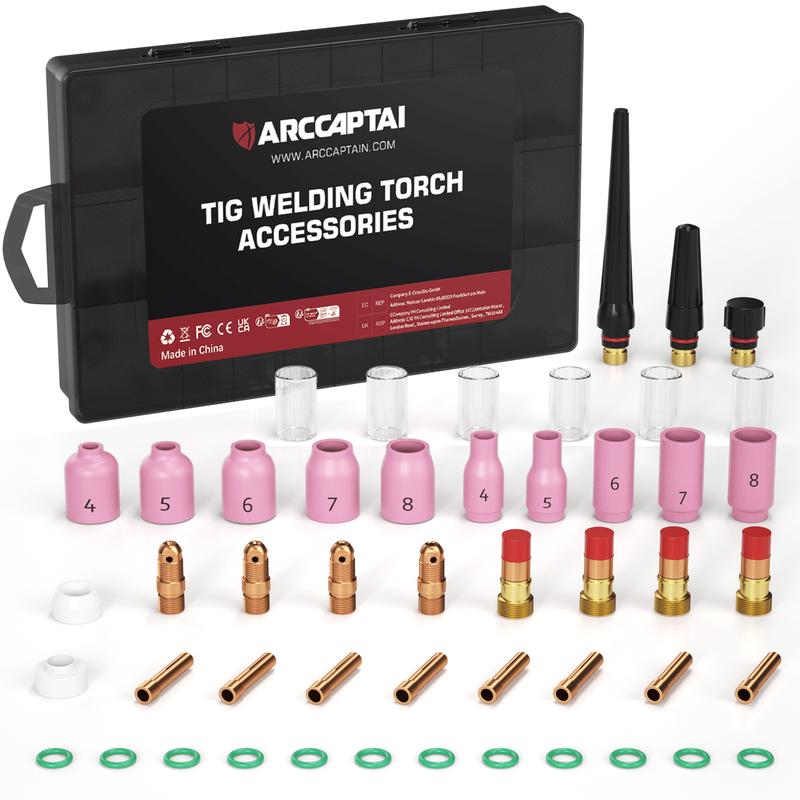 ARCCAPTAIN WP-17/18/26 WIG-Schweißbrenner Zubehör-Kit 49/71 Stück Düsen Elektrodenhalter Brennerkörper Kurzer Gaslinsen Glasbecher Verbrauchsmaterialien Kit