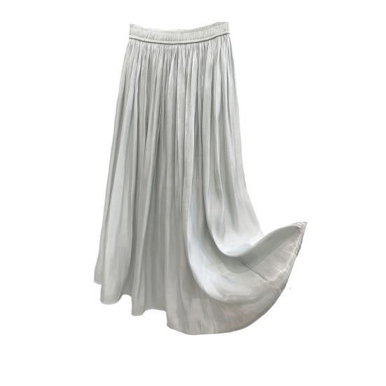 Women Maxi Skirt Elastic High Waist Pleated A-Line Swing Skirt Glossy Pearlescent Yarn Chiffon Pleated Skirt