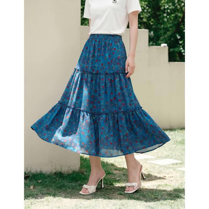 Vintage Floral Ruffle Hem Skirt M